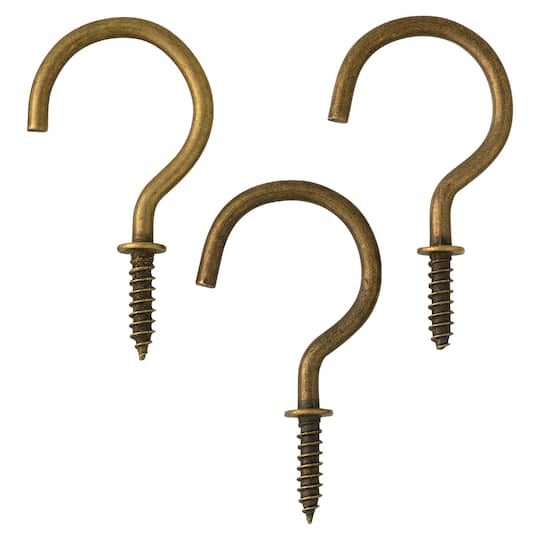 24 Packs: 3 ct. (72 total) 1.25&#x22; Antique Brass Cup Hooks by Studio D&#xE9;cor&#xAE;